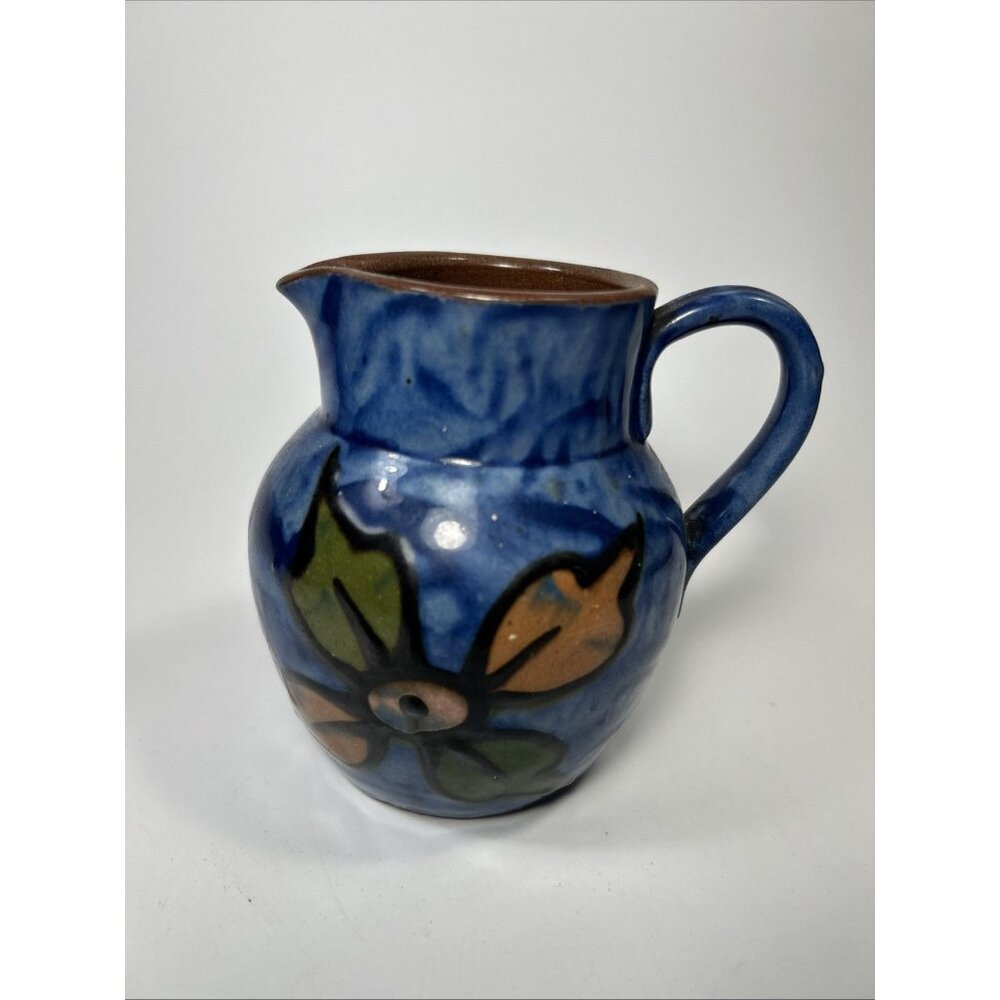 Antique Motto Ware Devon England Torquay Pottery Small Vase Blue Brown 4”